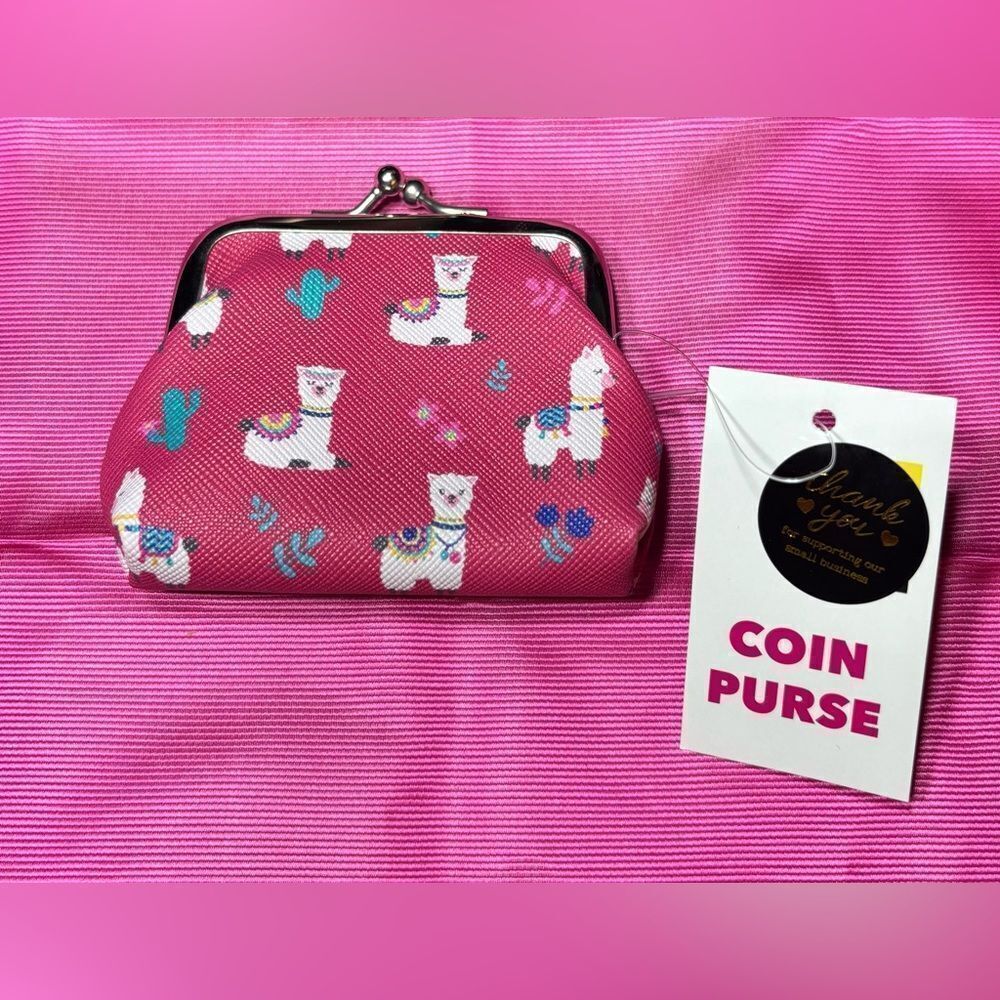 New! Cute Cartoon Llamas Kisslock Coin Purse Small Gift Storage Bag 3” x 3.75” N